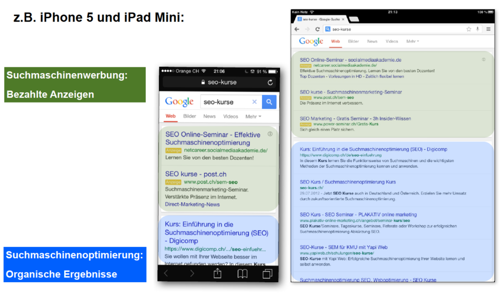 Suchergebnissliste –iPhone und iPad Mini
